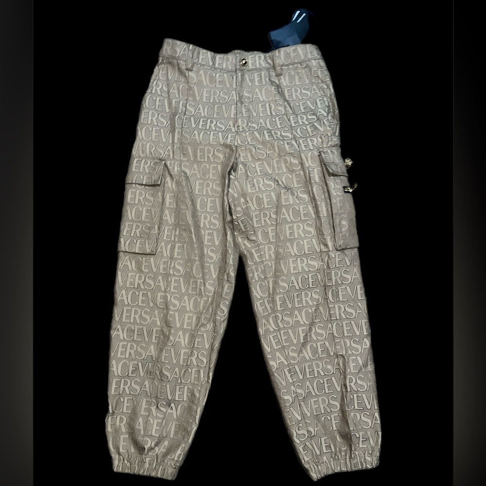 Versace Allover Logo Cotton Tapered Cargo Pants